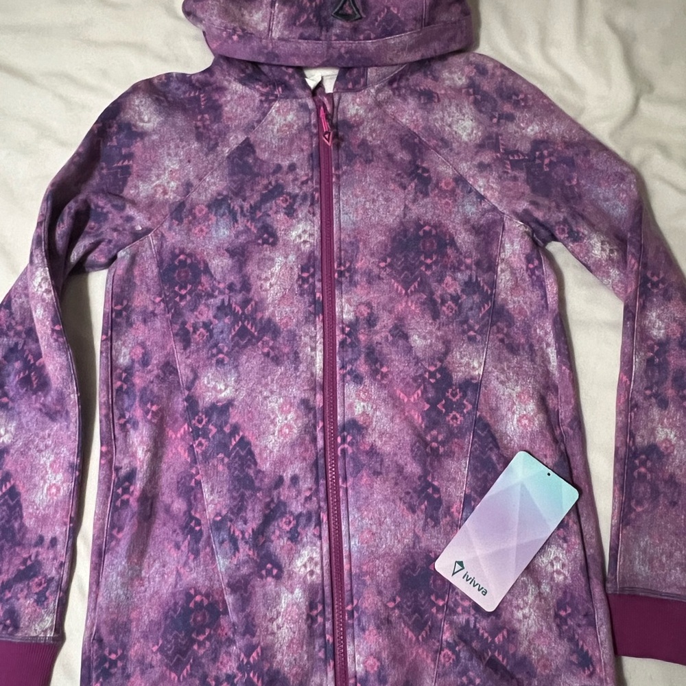 Ivivva Girls' Purple Patterned Zip-Up Hoodie Sweater
